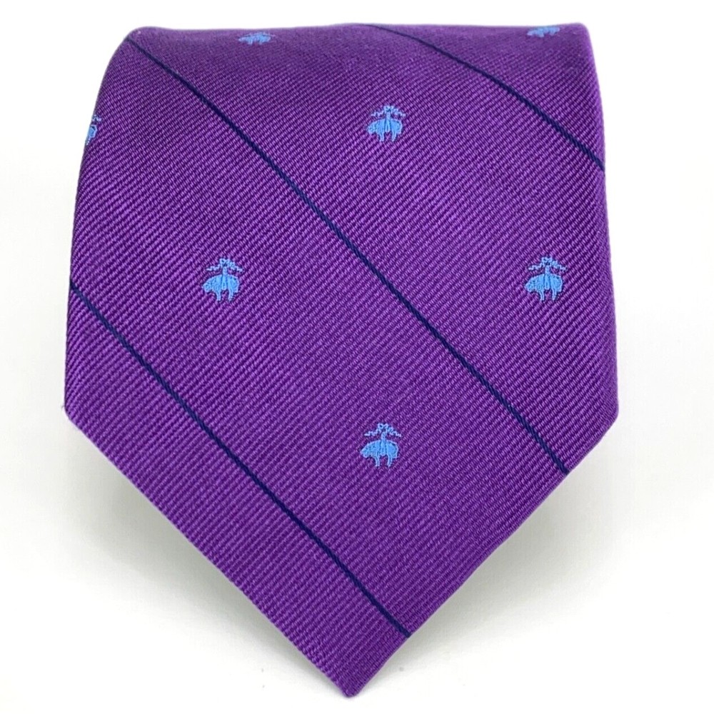 Brooks Brothers Purple Light Blue Golden Fleece Logo Navy Stripes 100% Silk Tie